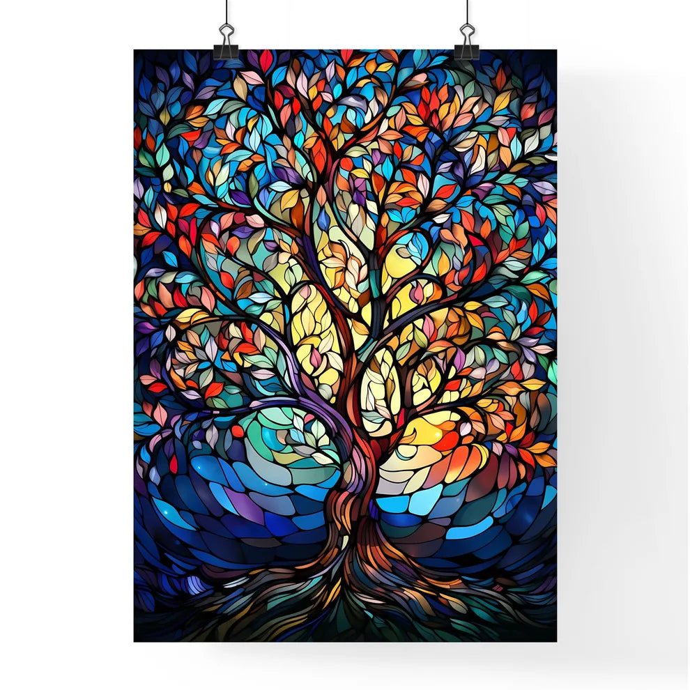 Vibrant Stained Glass Tree - A Stained Gl Poster