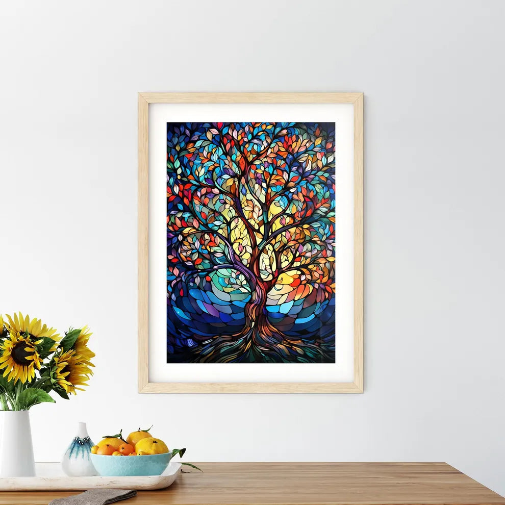 Vibrant Stained Glass Tree - A Stained Gl Framed Print