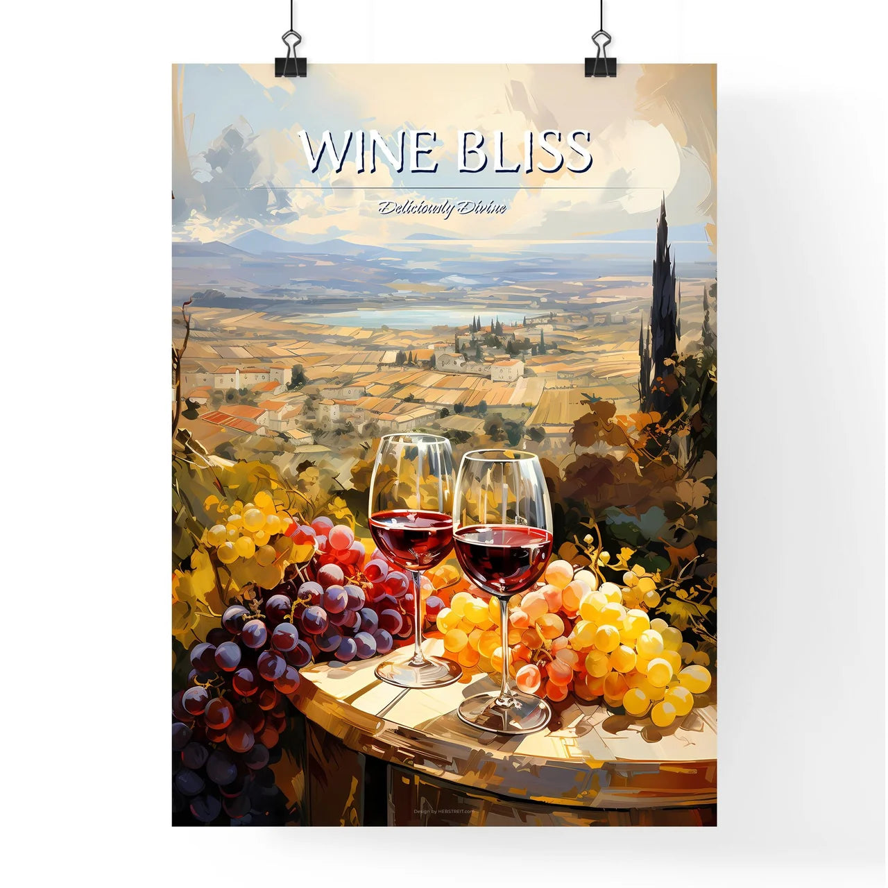 Vineyard With Red And White Wine - A Wine Gl Poster