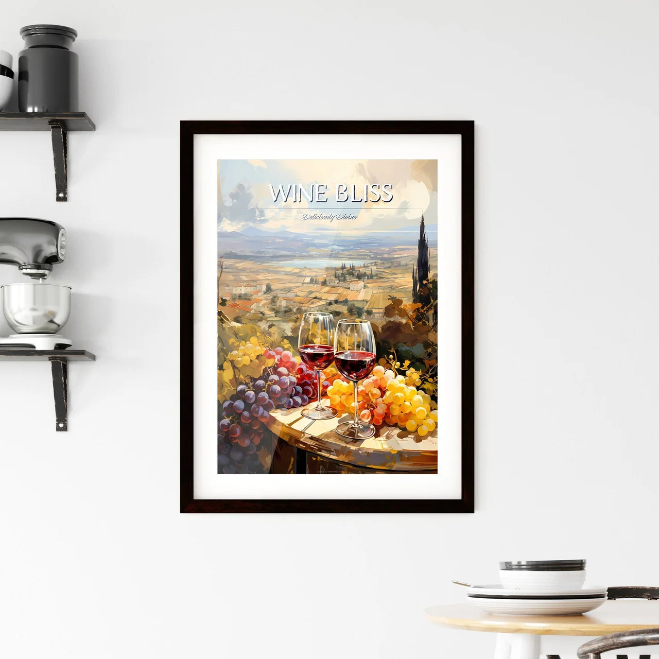 Vineyard With Red And White Wine - A Wine Gl Framed Print