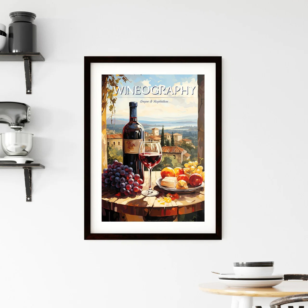 Vineyard With Red And White Wine - A Paintin Framed Print