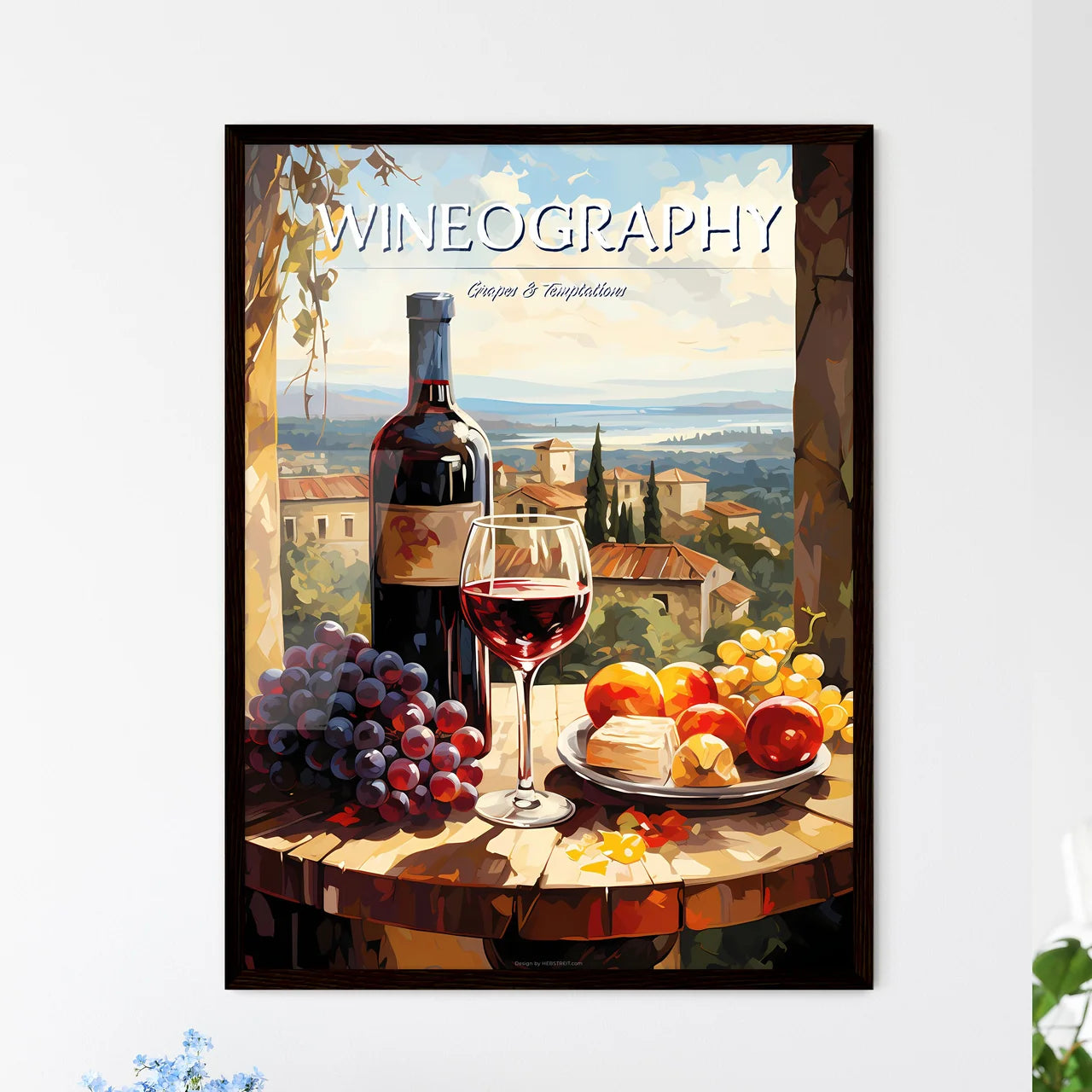 Vineyard With Red And White Wine - A Paintin - Framed Art Print