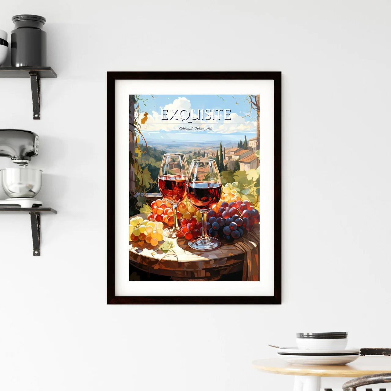 Vineyard With Red And White Wine - A Paintin Framed Print