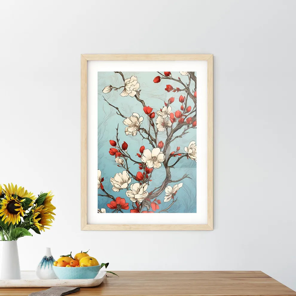Vintage Card With A Blossoming Branch - A Dr Framed Print