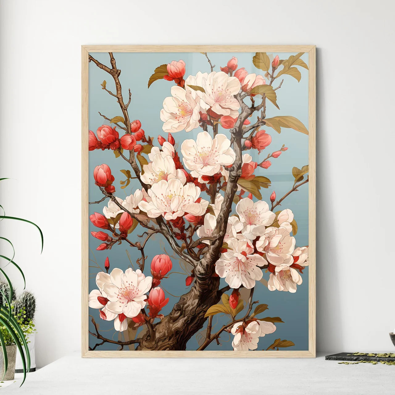 Vintage Card With A Blossoming Branch - A Tr - Framed Art Print