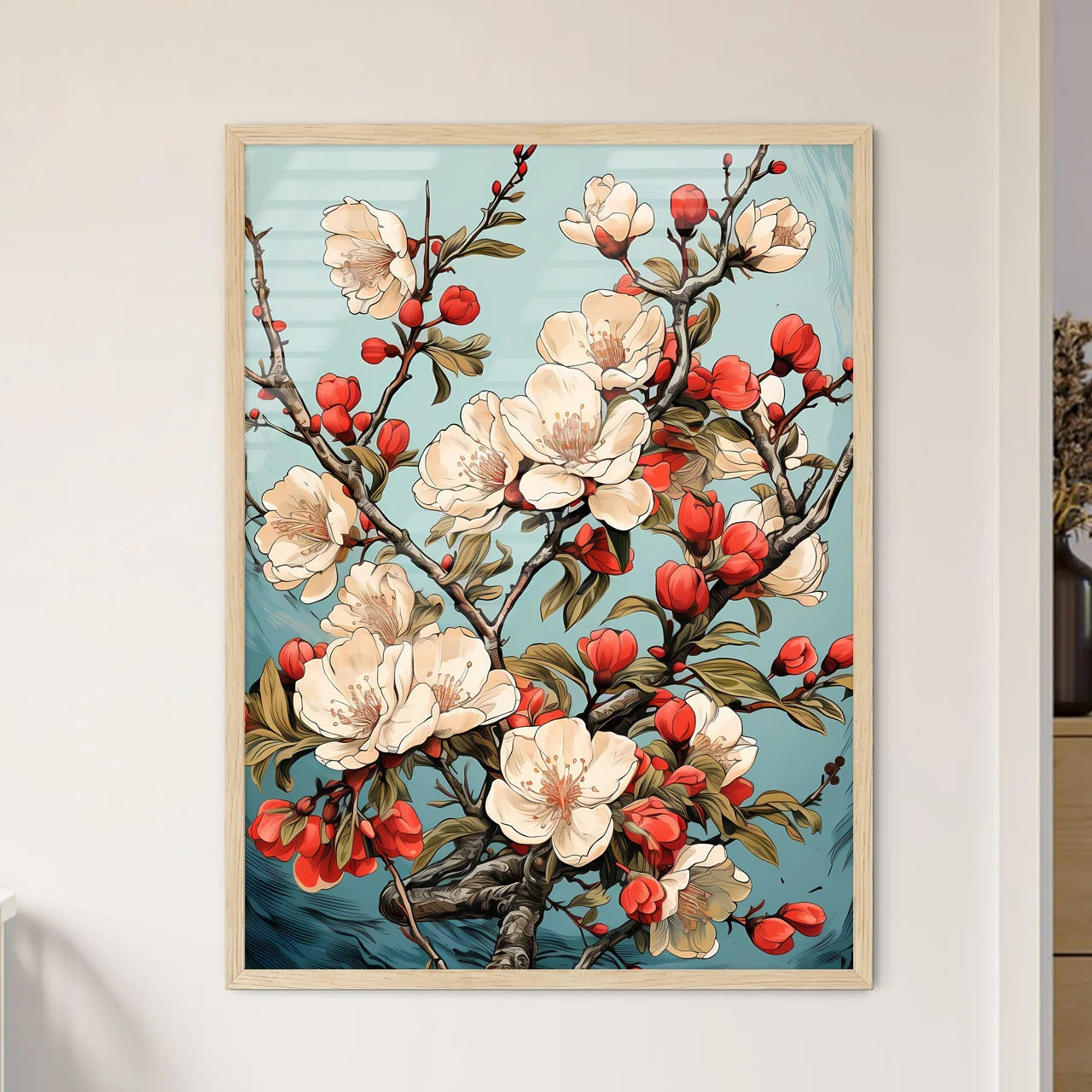 Vintage Card With A Blossoming Branch - A Cl - Framed Art Print