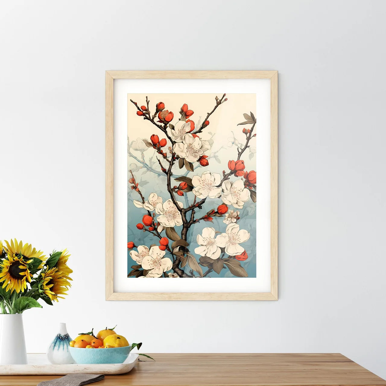 Vintage Card With A Blossoming Branch - A Wh Framed Print
