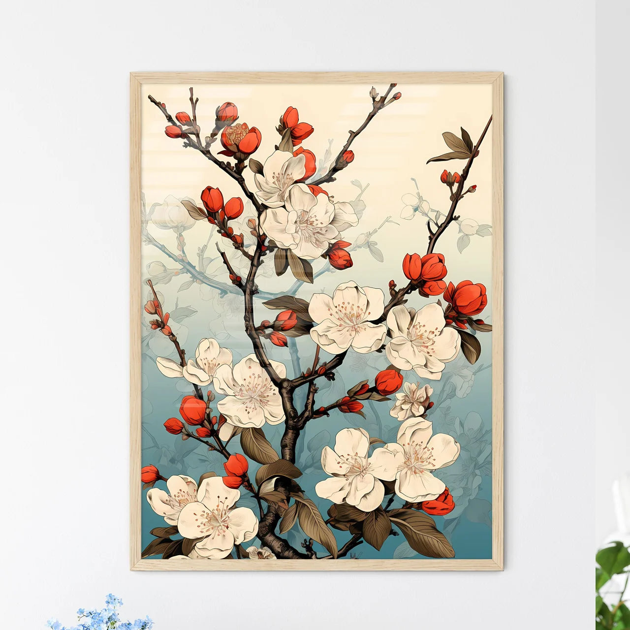 Vintage Card With A Blossoming Branch - A Wh - Framed Art Print