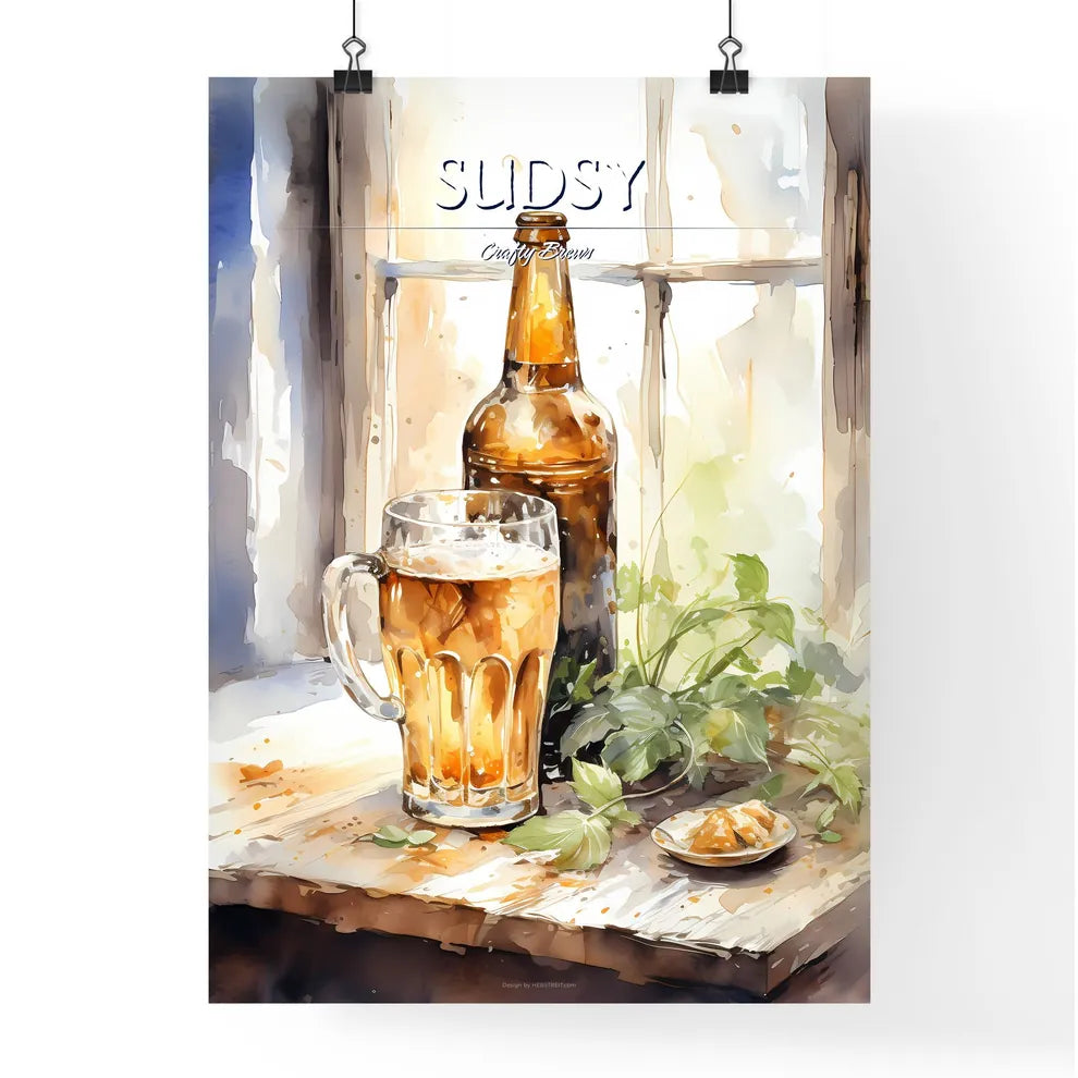 Watercolor Beer Glass And Bottle - A Waterco Poster