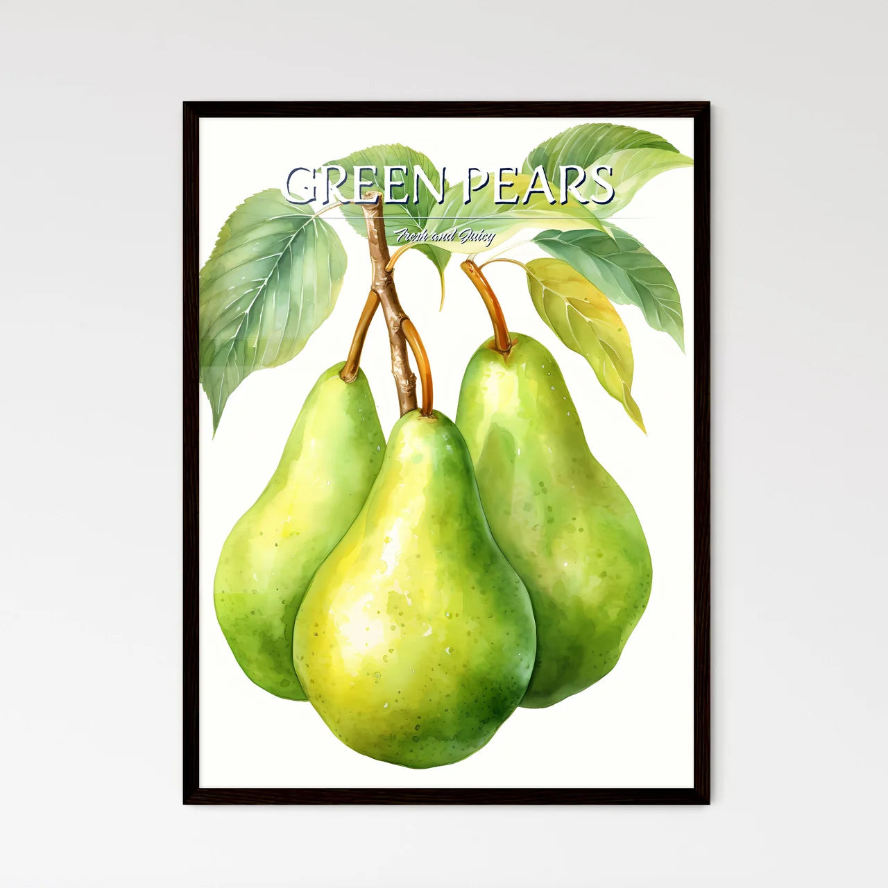 Watercolor Illustration Of Green Pears - A G - Framed Art Print