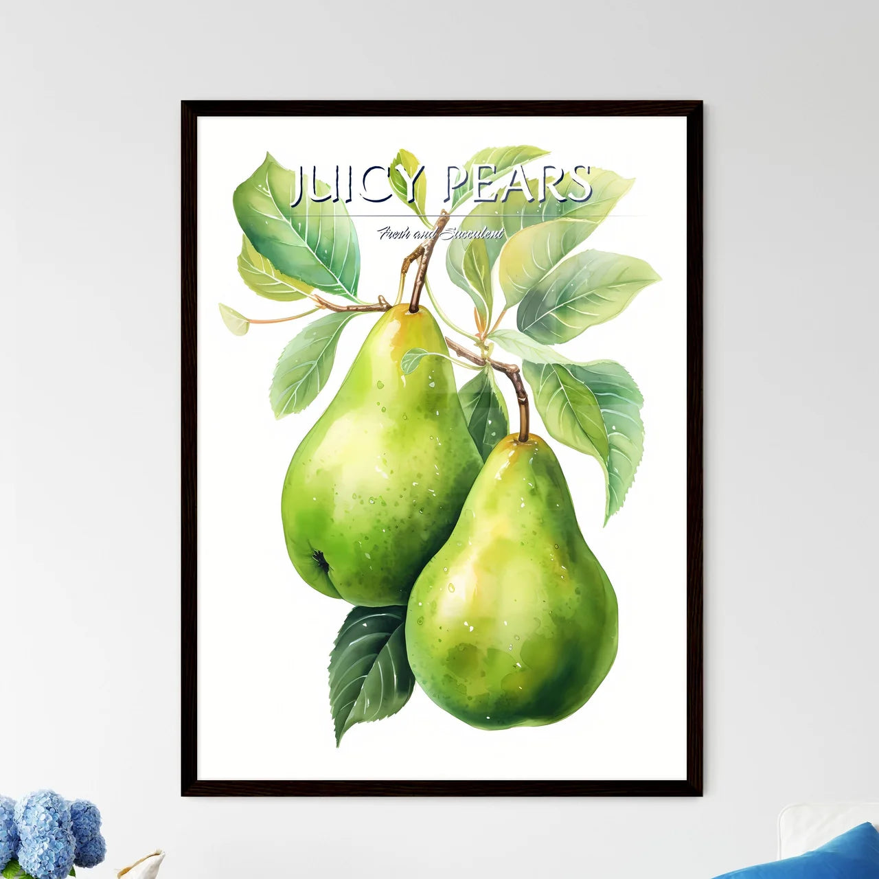 Watercolor Illustration Of Green Pears - A C - Framed Art Print