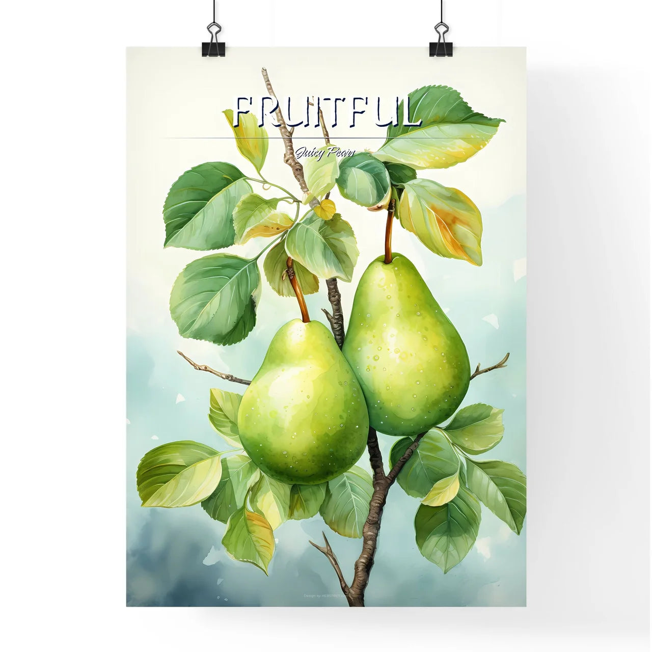 Watercolor Illustration Of Green Pears - A P Poster