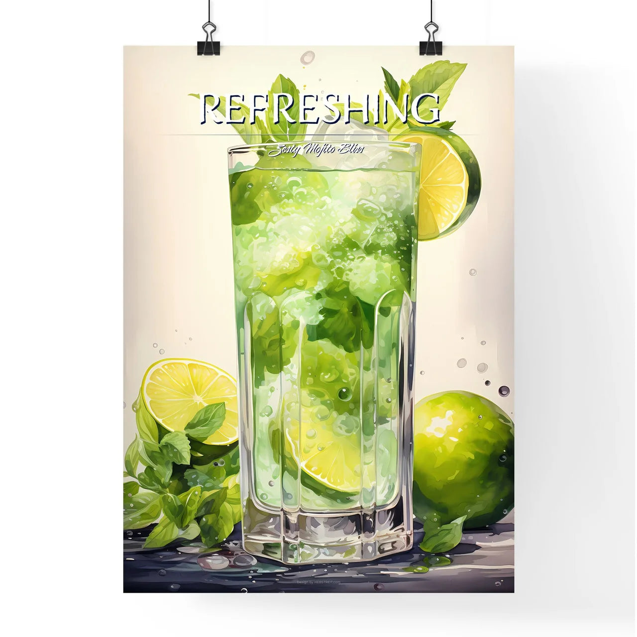 Watercolor Mojito - A Glass Of Mojito With L Poster