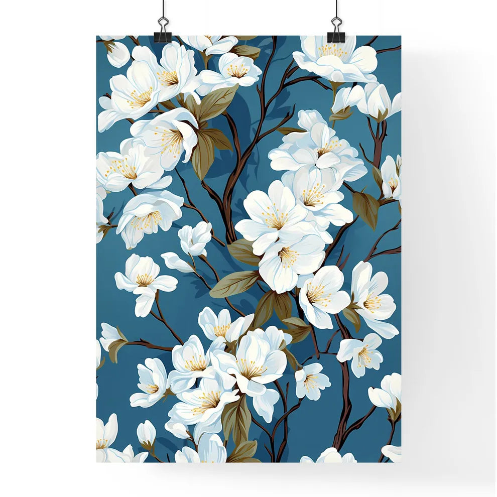White Flowers On Blue Background - A Close U Poster