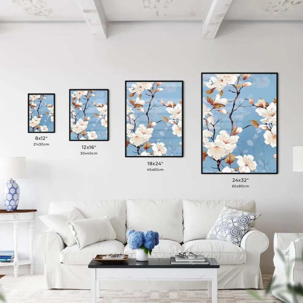 White Flowers On Blue Background - A White F - Kitchen Hangings