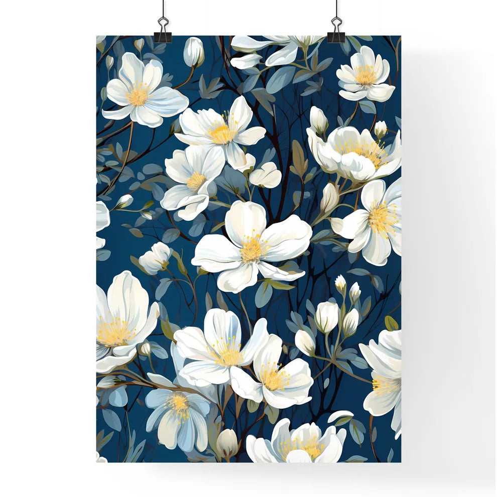 White Flowers On Blue Background - A Close U Poster