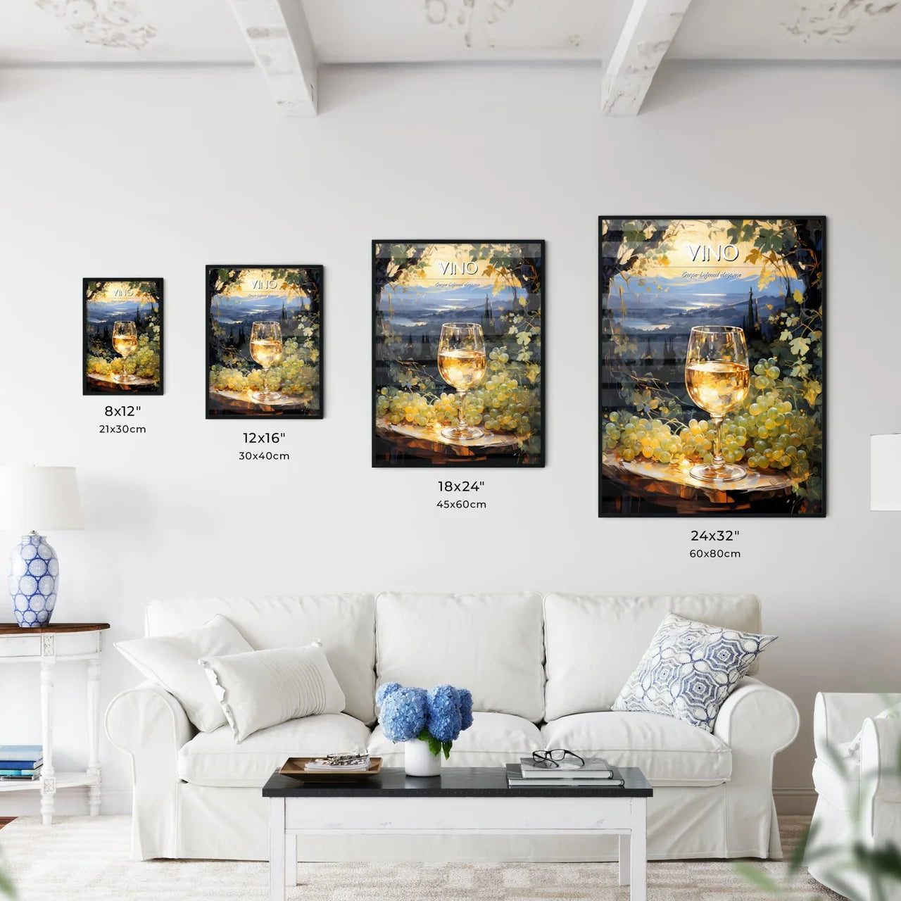 White Wine On Background Of Evening Vineyard - Kitchen Hangings