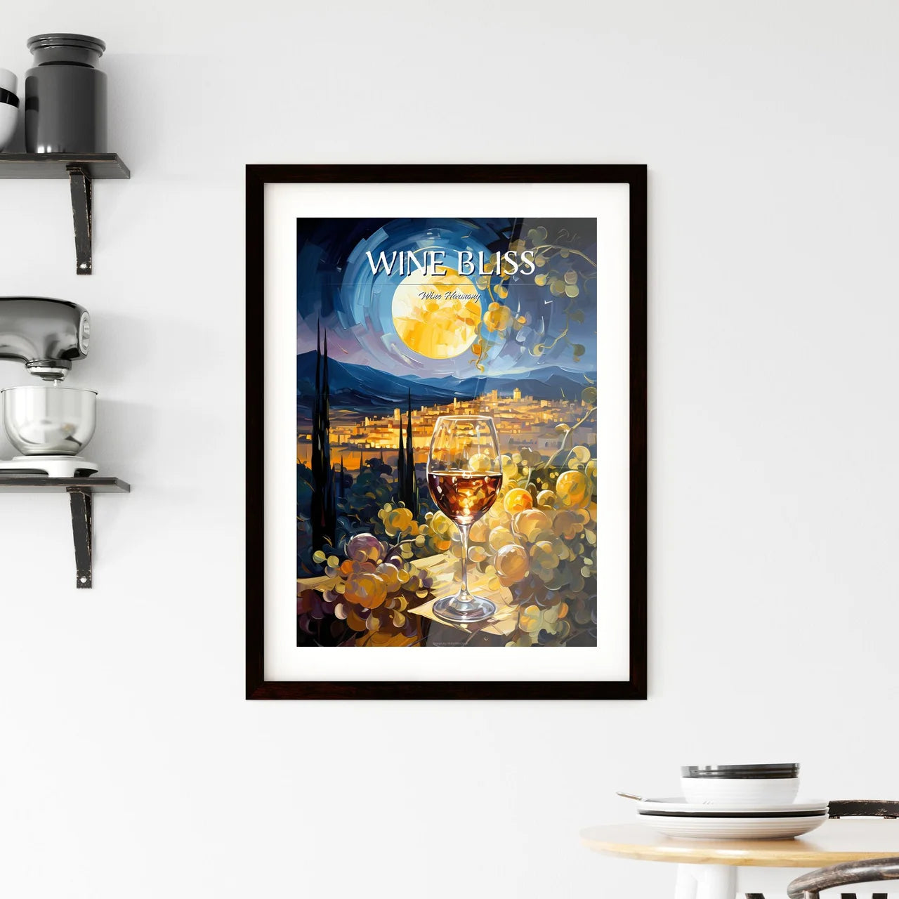 White Wine On Background Of Evening Vineyard Framed Print