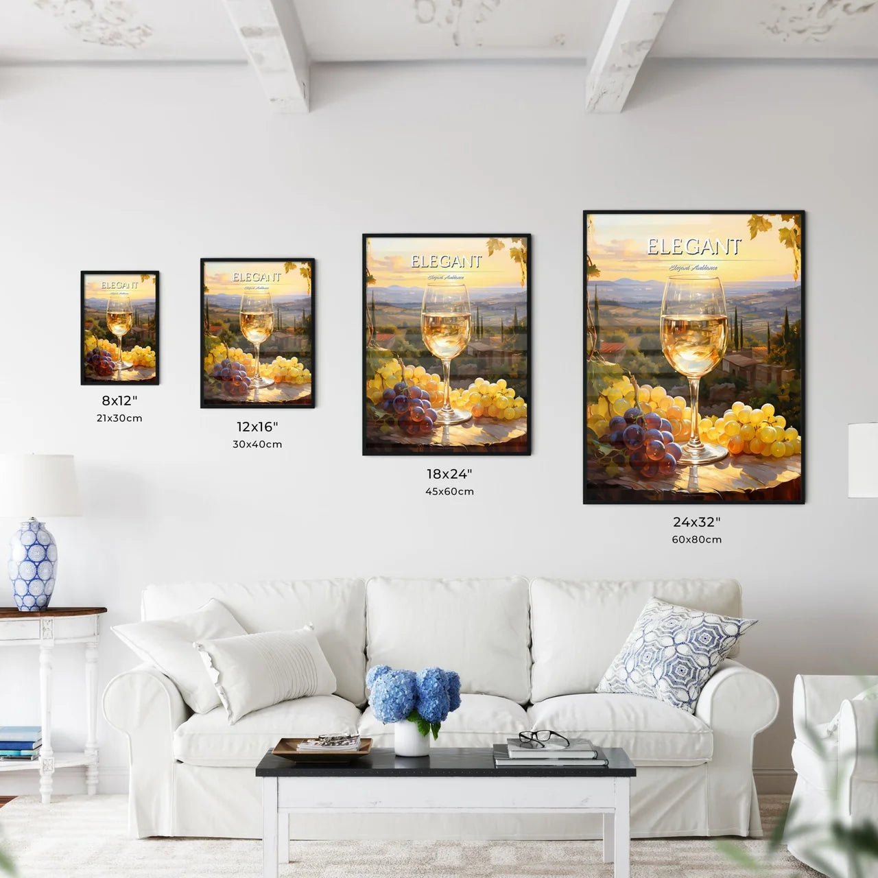 White Wine On Background Of Evening Vineyard - Kitchen Hangings