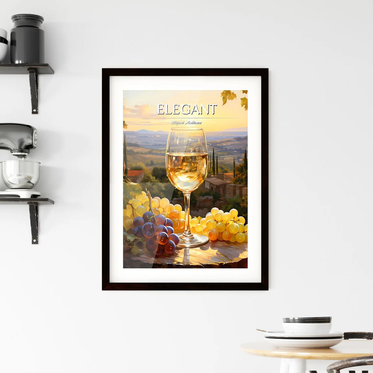 White Wine On Background Of Evening Vineyard Framed Print