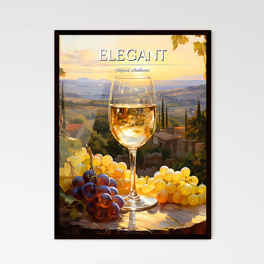 White Wine On Background Of Evening Vineyard - Framed Art Print