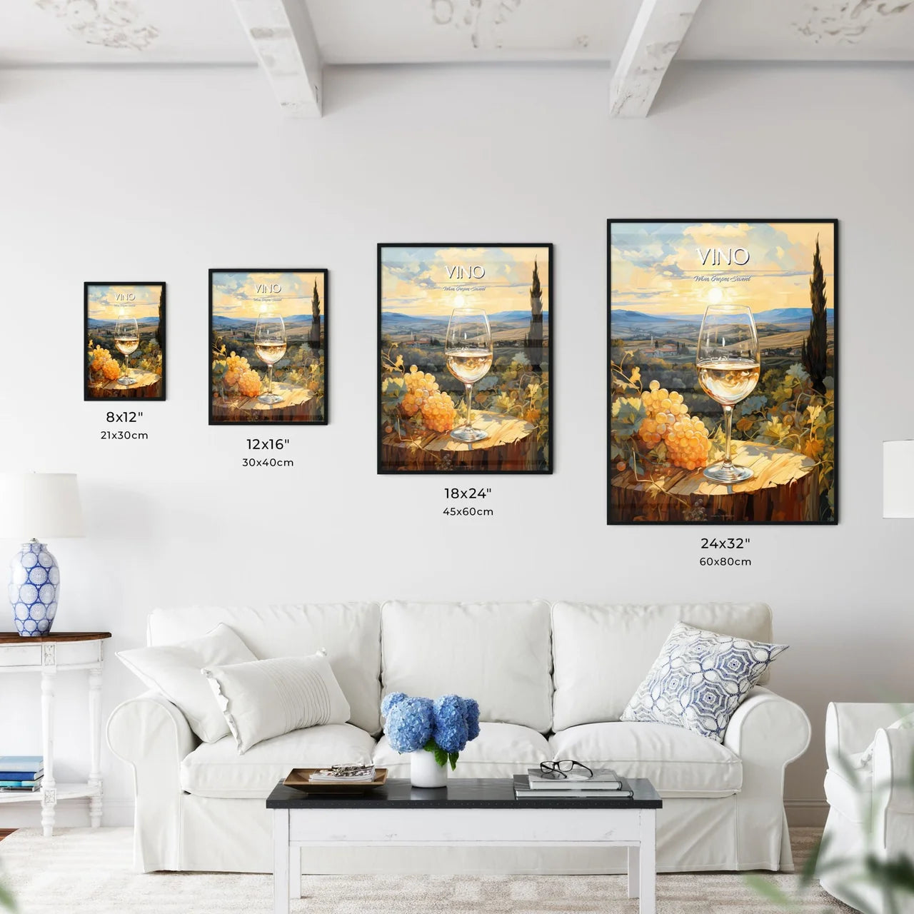 White Wine On Background Of Evening Vineyard - Kitchen Hangings