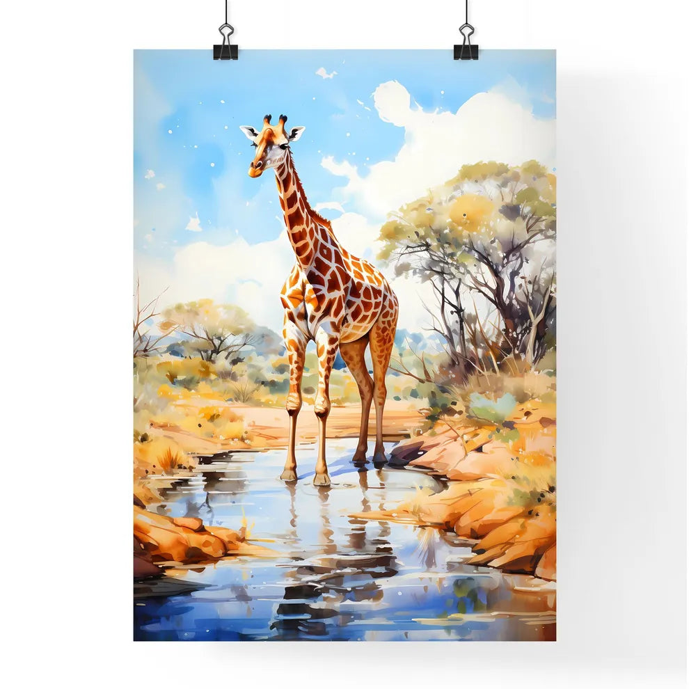 Wild Giraffe Drinking Etosha Namibia  Poster