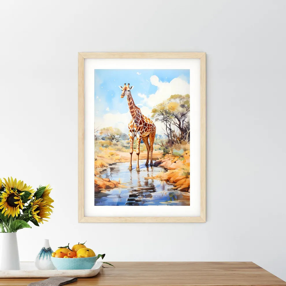 Wild Giraffe Drinking Etosha Namibia  Framed Print