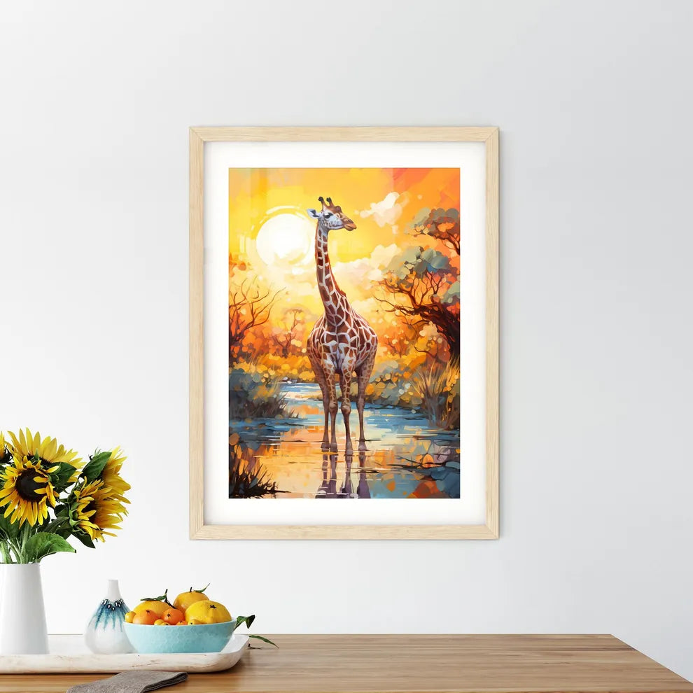 Wild Giraffe Drinking Etosha Namibia  Framed Print