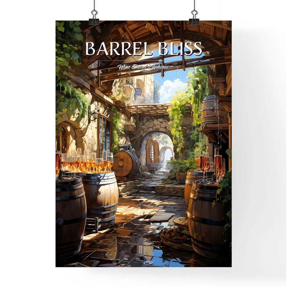 Winery In The Barossa Valley - A Room With Barrels Of Wine And Glasses Poster