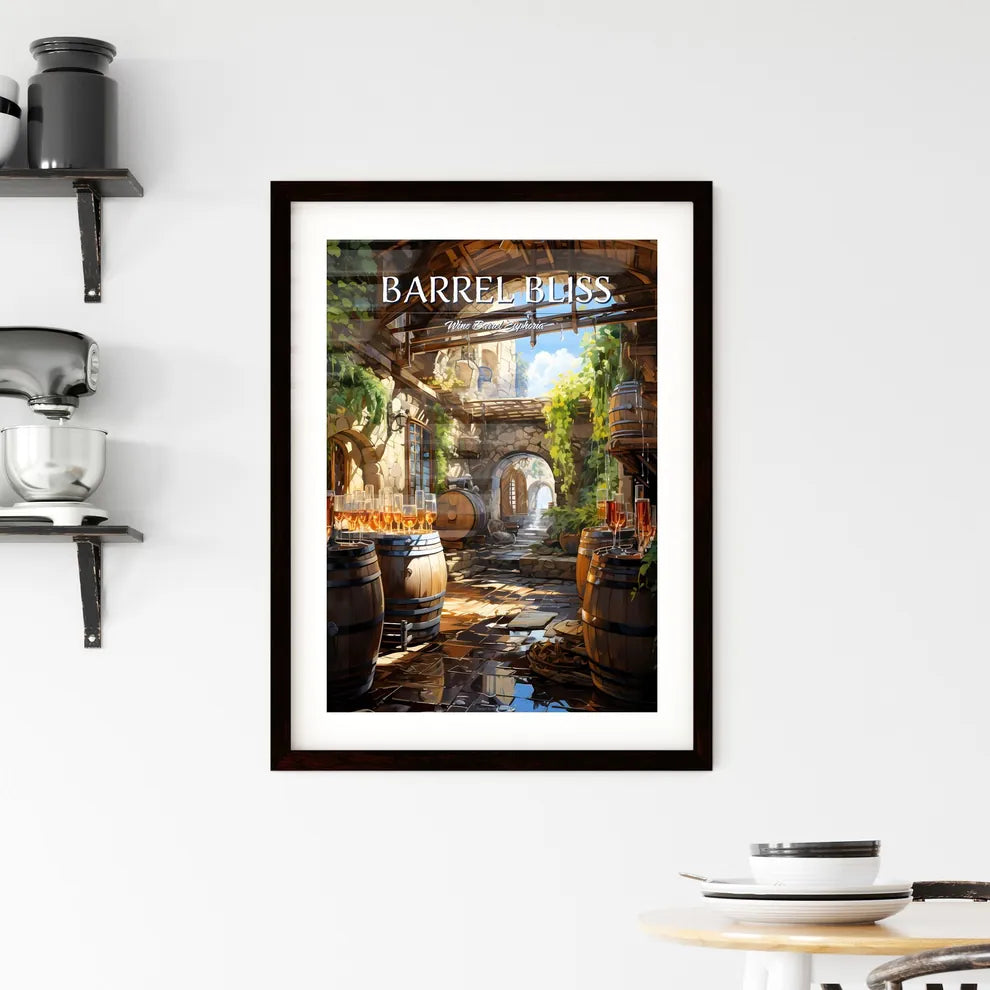 Winery In The Barossa Valley - A Room With Barrels Of Wine And Glasses Custom Print