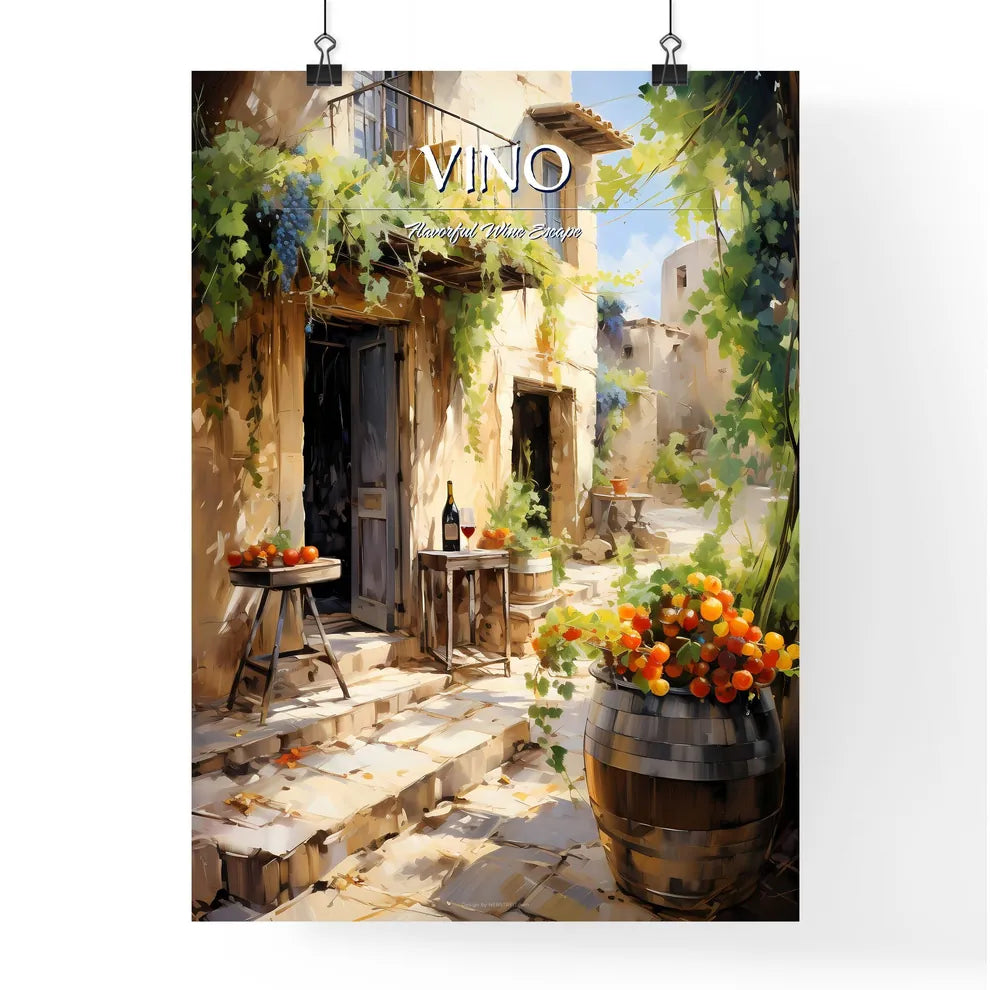 Winery In The Barossa Valley - A Painting Of A Courtyard With A Wine Barrel And Fruit Poster