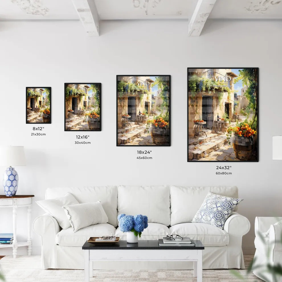 Winery In The Barossa Valley - A Painting Of A Courtyard With A Wine Barrel And Fruit Size Chart