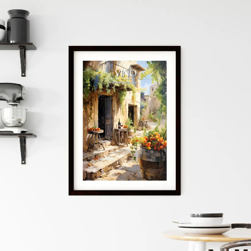 Winery In The Barossa Valley - A Painting Of A Courtyard With A Wine Barrel And Fruit Custom Print