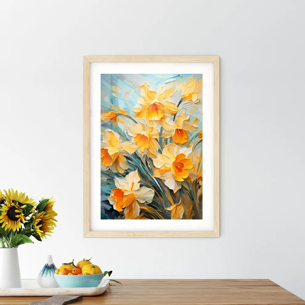 Yellow Daffodil Flowers In Spring - A Painti Framed Print
