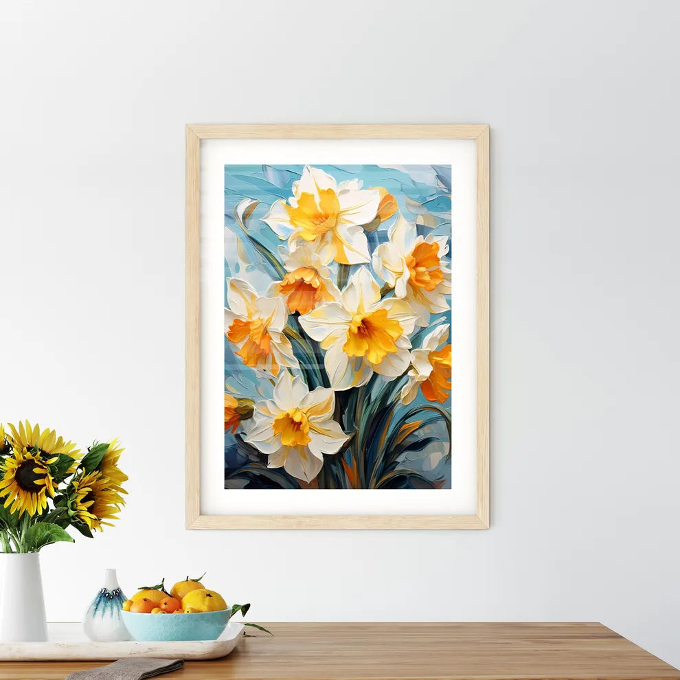 Yellow Daffodil Flowers In Spring - A Painti Framed Print