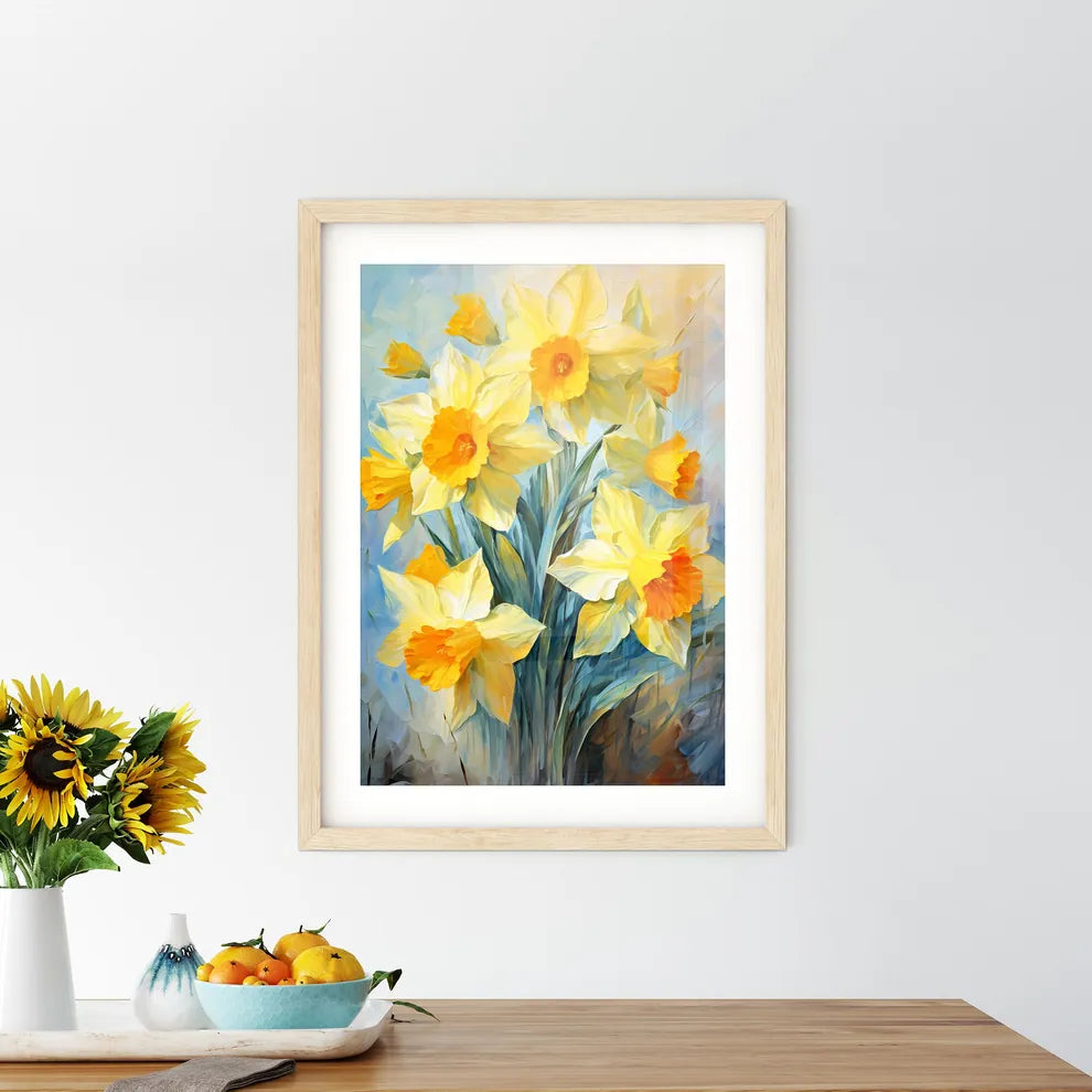 Yellow Daffodil Flowers In Spring - A Painti Framed Print
