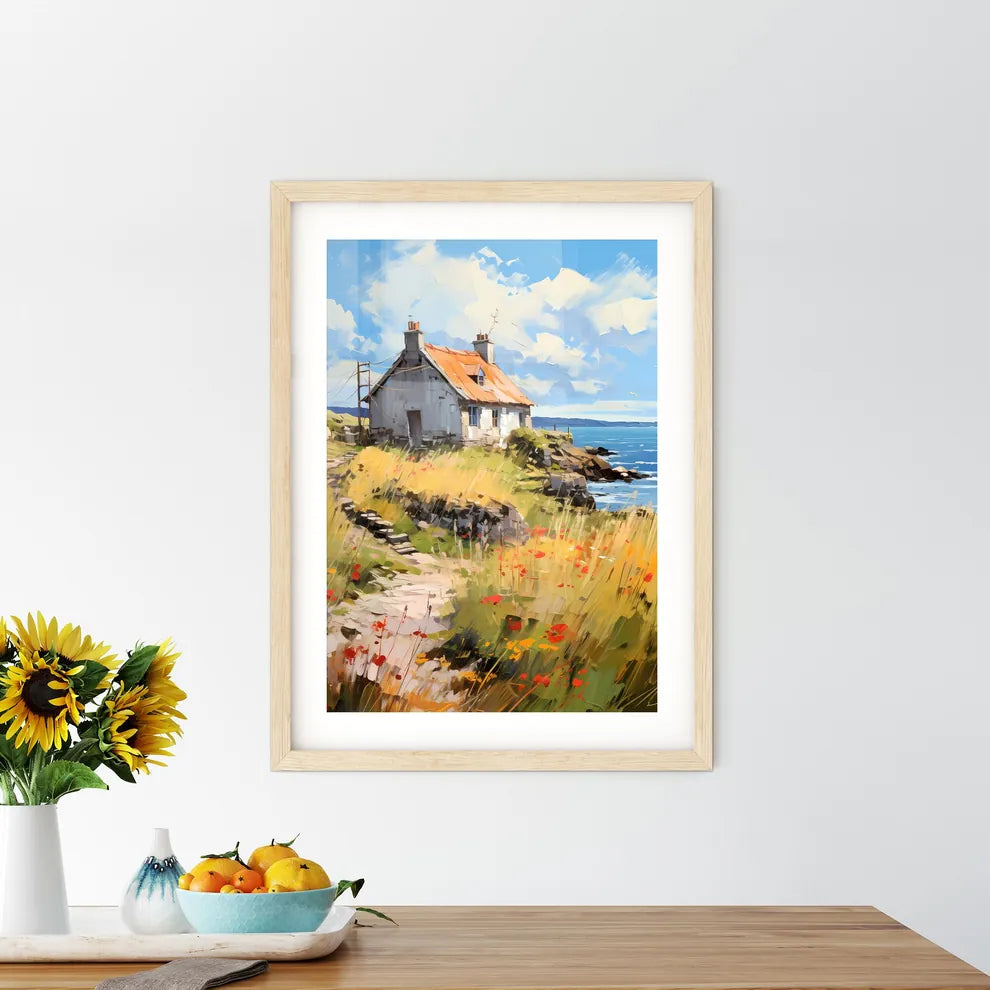 A Thatched - A House On A Hill By The Water Custom Print
