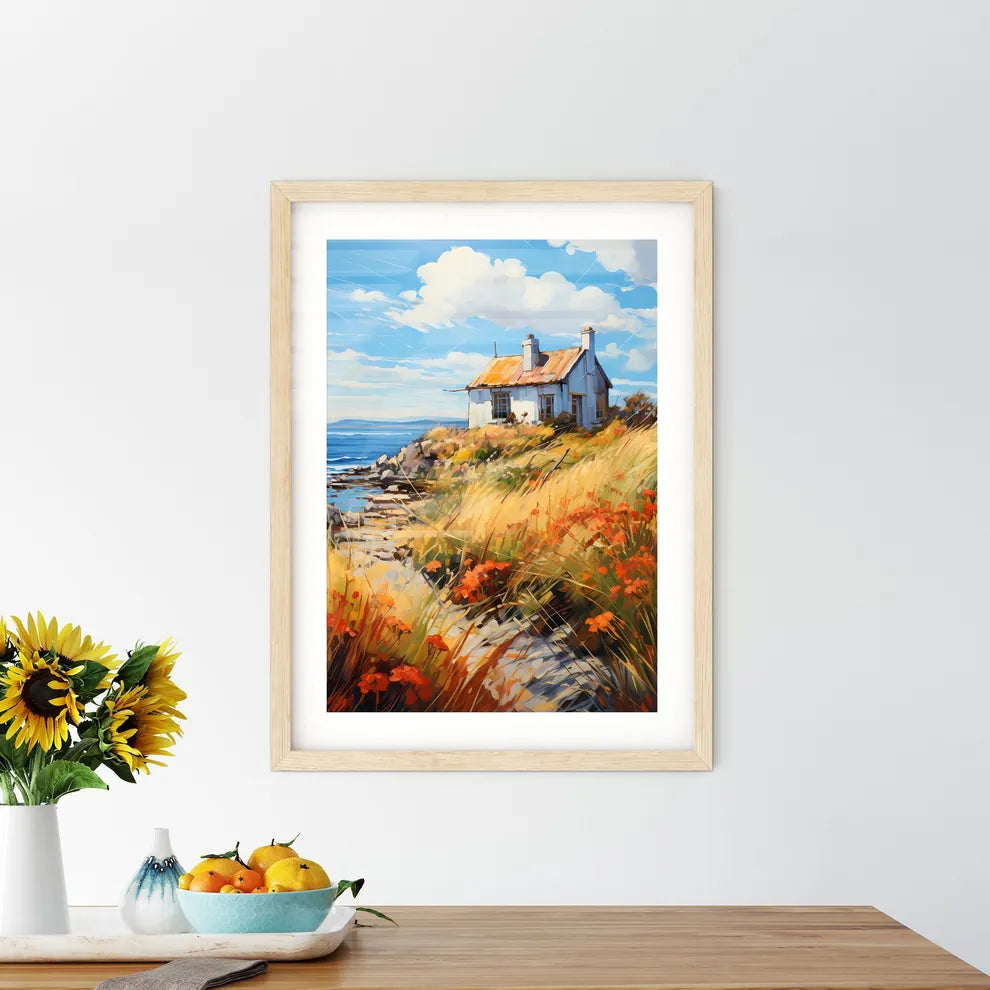 A Thatched - A House On A Hill By The Water Custom Print