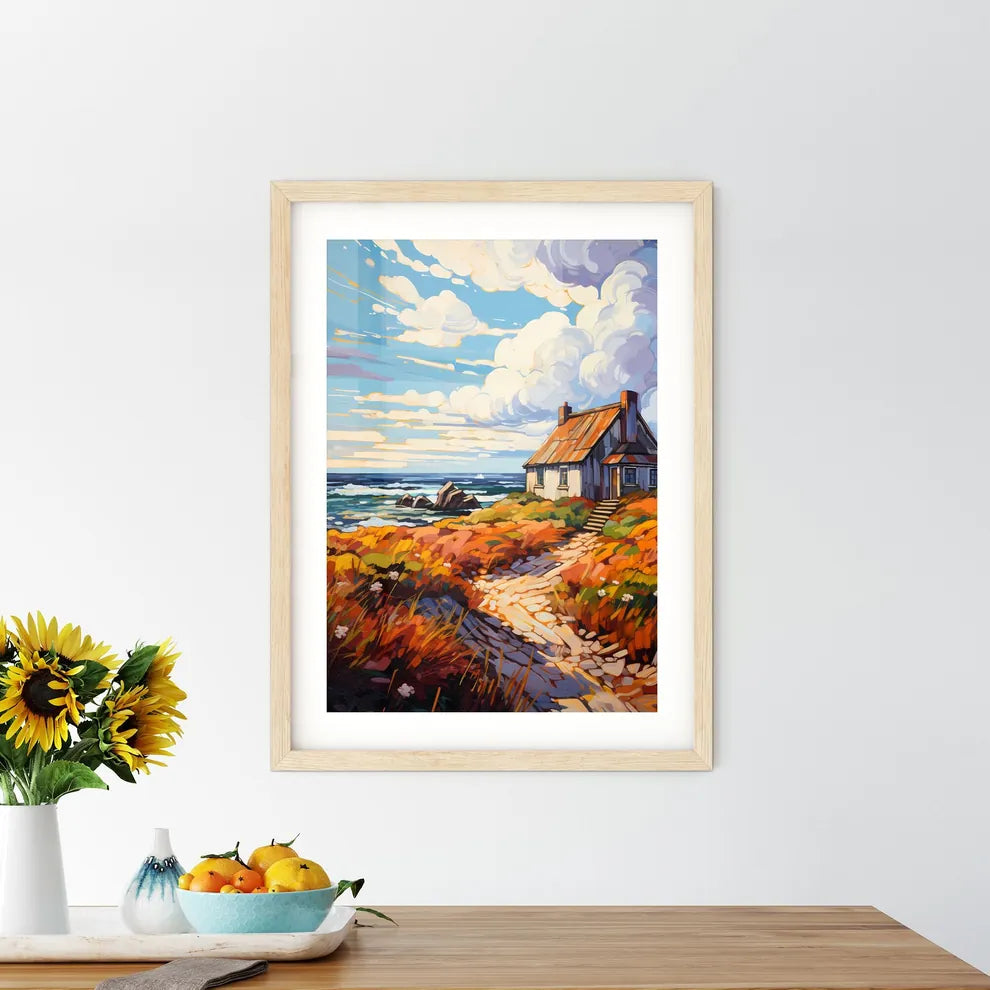 A Thatched - A House On A Hill By The Ocean Custom Print