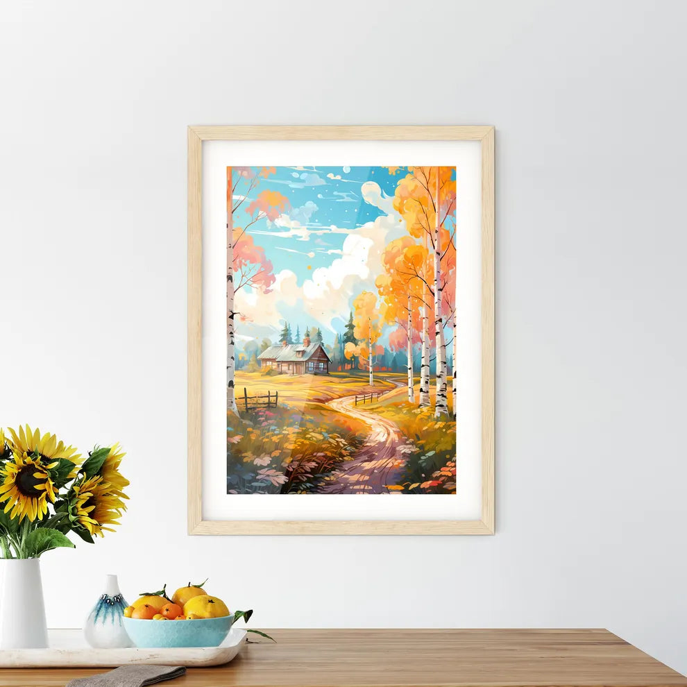 Abstract Rural Landscape With Small - A Hous Framed Print