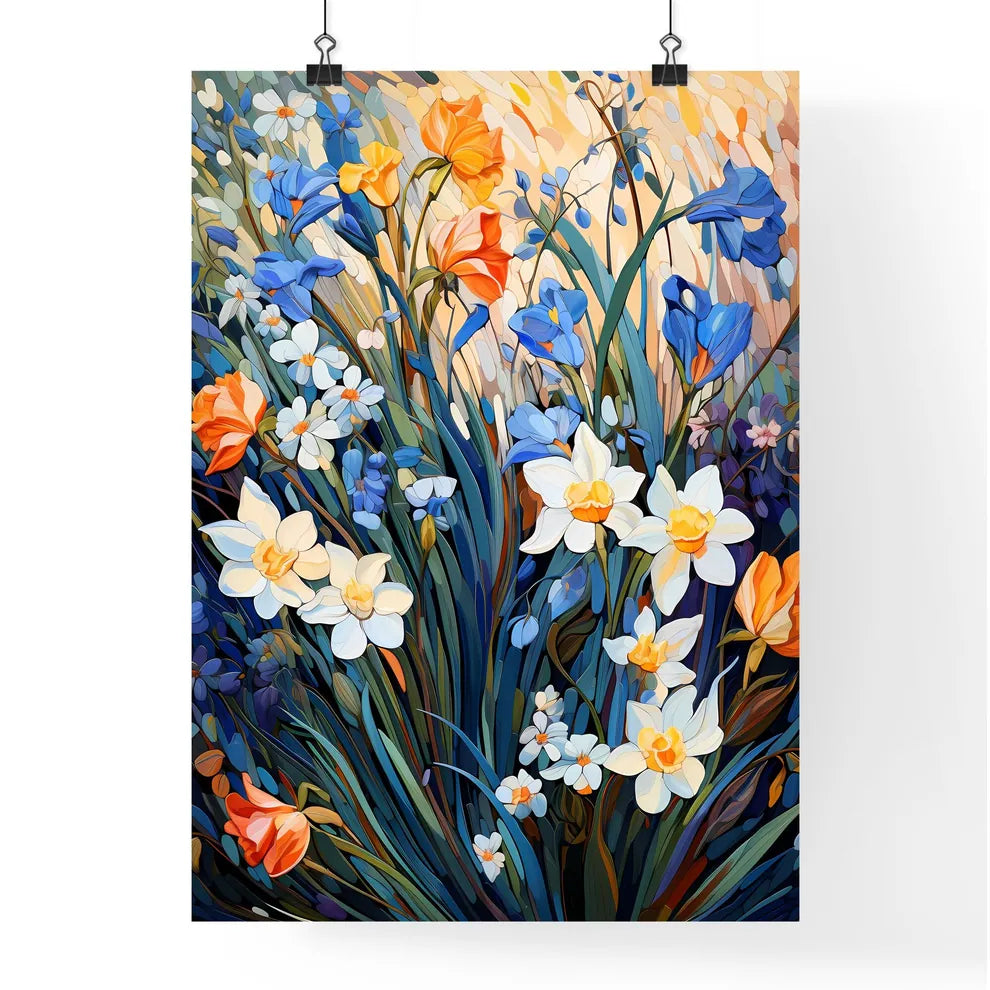 Beautiful Field Of Spring Flowers With Narci Poster
