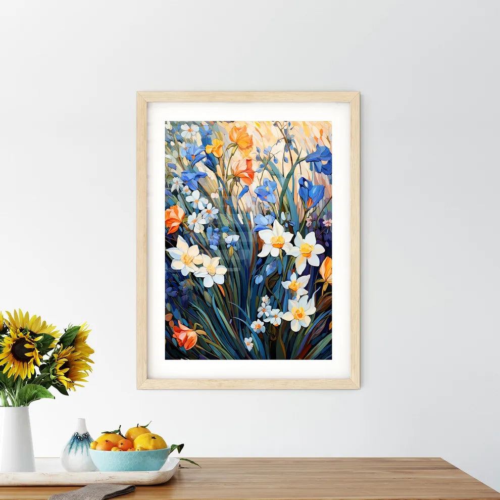 Beautiful Field Of Spring Flowers With Narci Framed Print