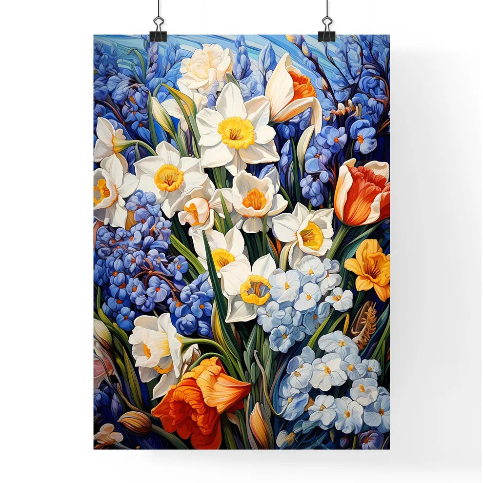 Beautiful Field Of Spring Flowers With Narci Poster