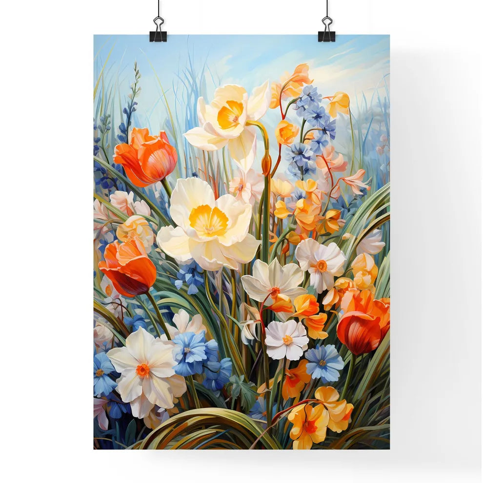 Beautiful Field Of Spring Flowers With Narci Poster