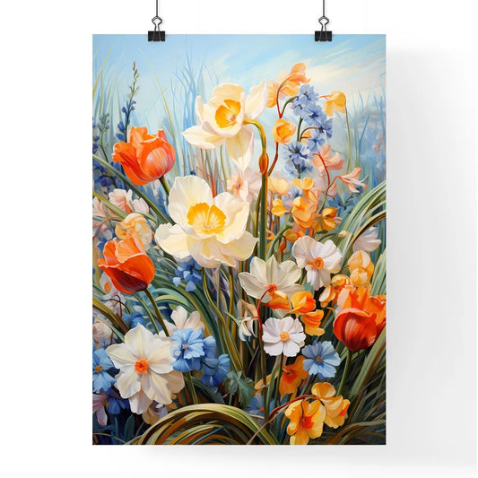 Beautiful Field Of Spring Flowers With Narci Poster