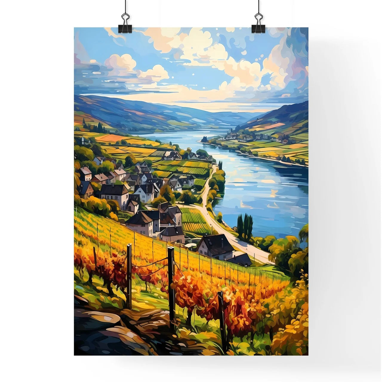 Beautiful Village And Vineyards Along The Mosel River - A River Running Through A Valley Poster