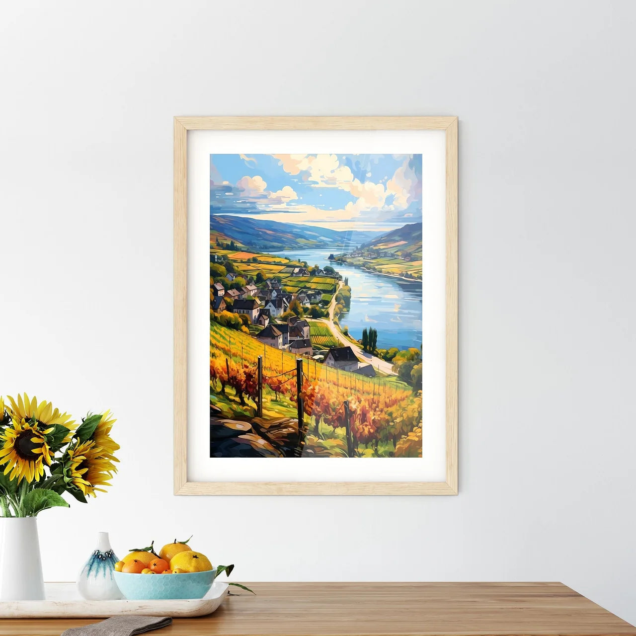 Beautiful Village And Vineyards Along The Mosel River - A River Running Through A Valley Custom Print