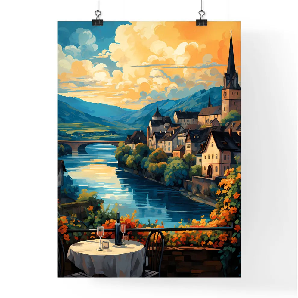 Beautiful Village And Vineyards Along The Mosel River - A Painting Of A Town By A River Poster