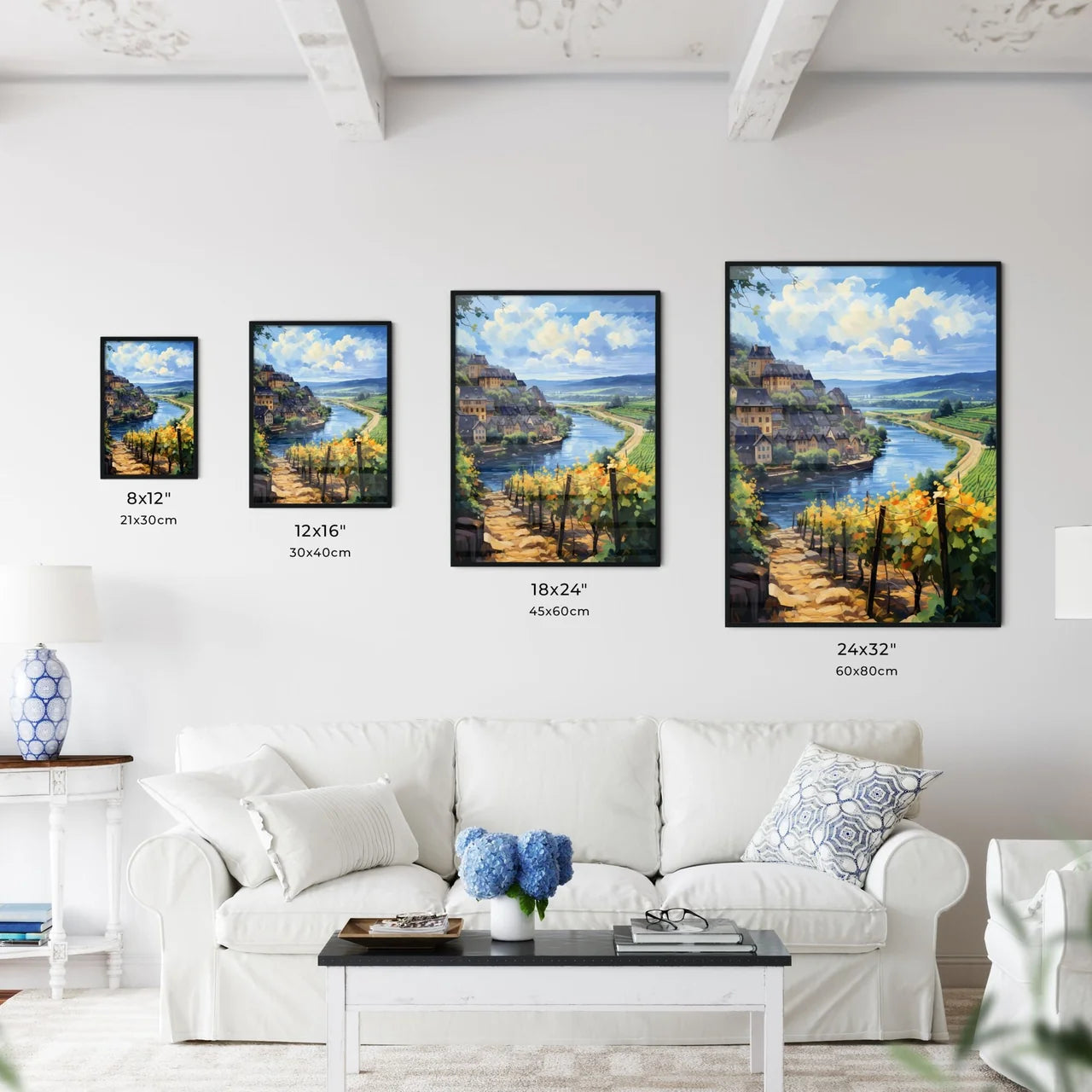 Beautiful Village And Vineyards Along The Mosel River - A River Running Through A Valley With Houses And Vineyards Size Chart